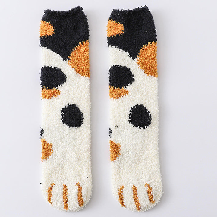 Fluffy cat paw socks with toe beans
