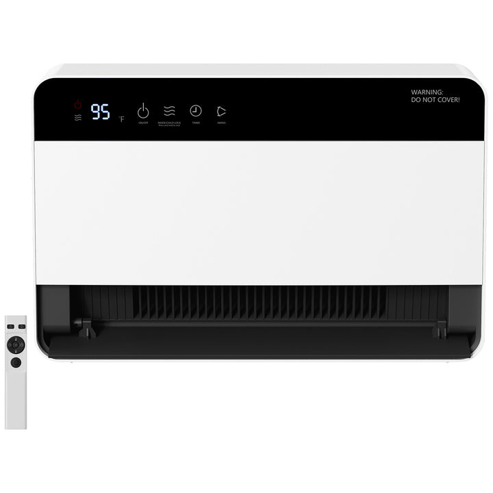 White wall-mounted electric heater with remote
