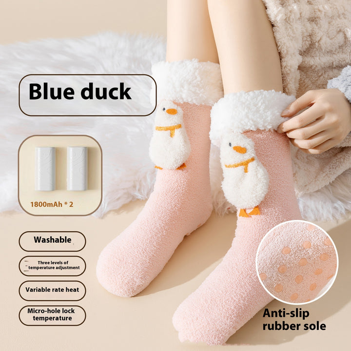 Fleece-lined heated socks with duck design