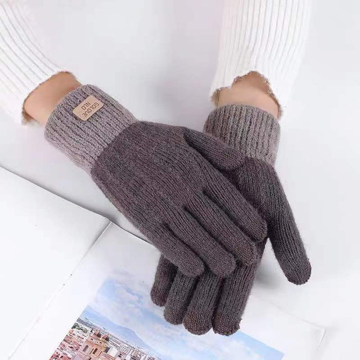 Cosycombe Knitted Touchscreen Gloves with Contrast Ribbed Cuff