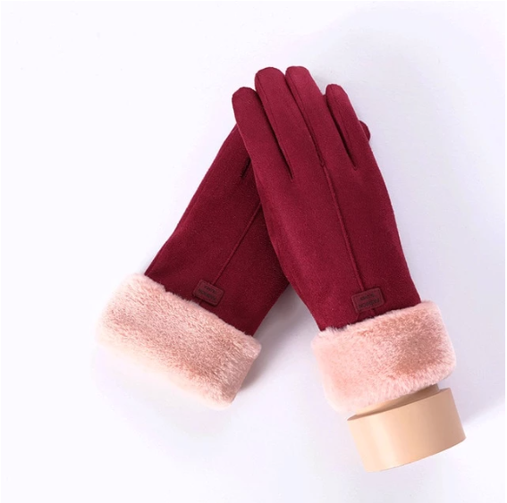 Cosycombe Suede Look Gloves with Plush Cuff and Bear Face