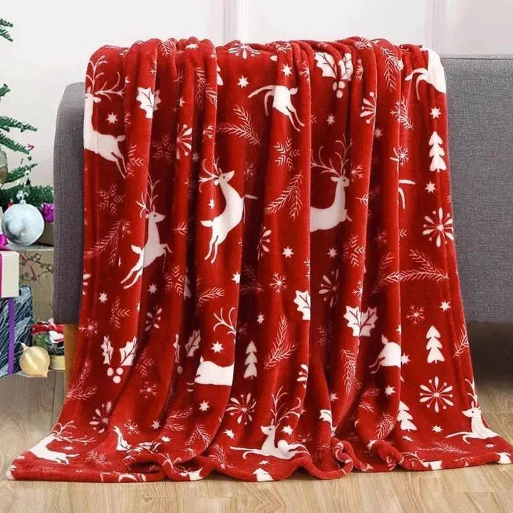 Cosycombe™ Christmas Flannel Blanket With Santa, Snowman and Elk Print