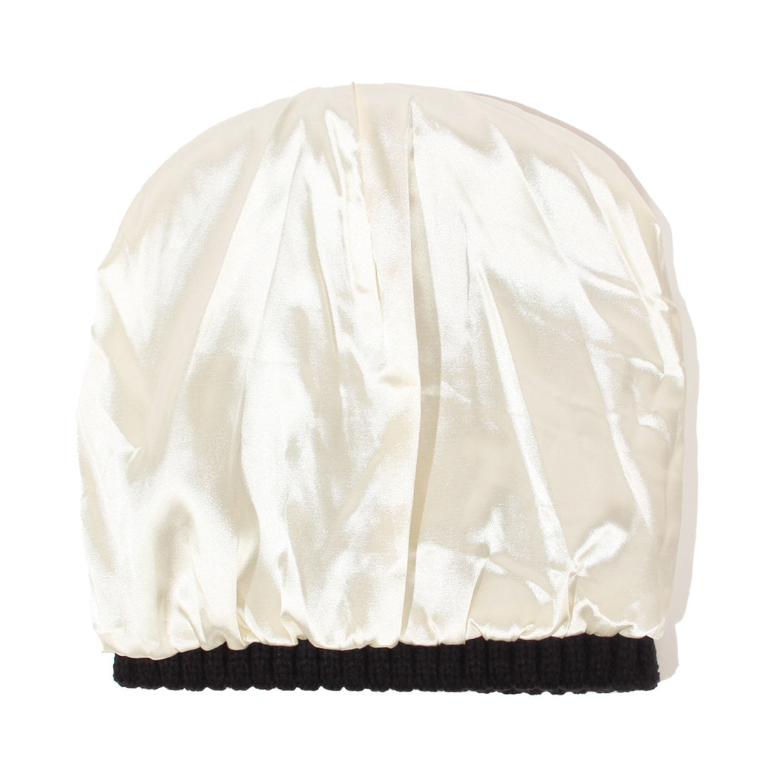 Cream ribbed beanie with satin lining