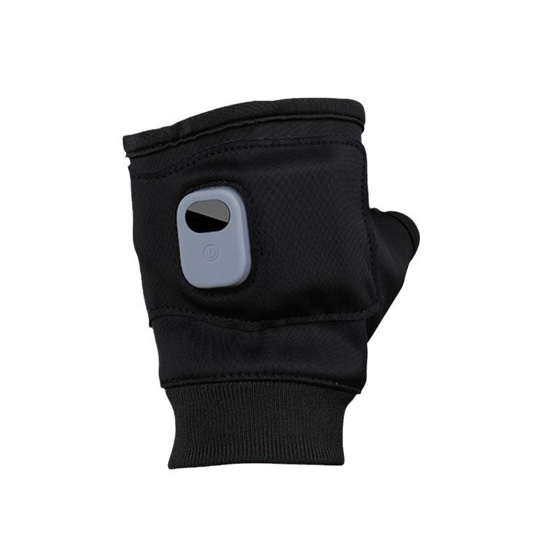 Black heated fingerless gloves with display