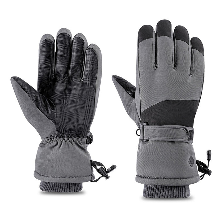 Black ski gloves with touchscreen fingers