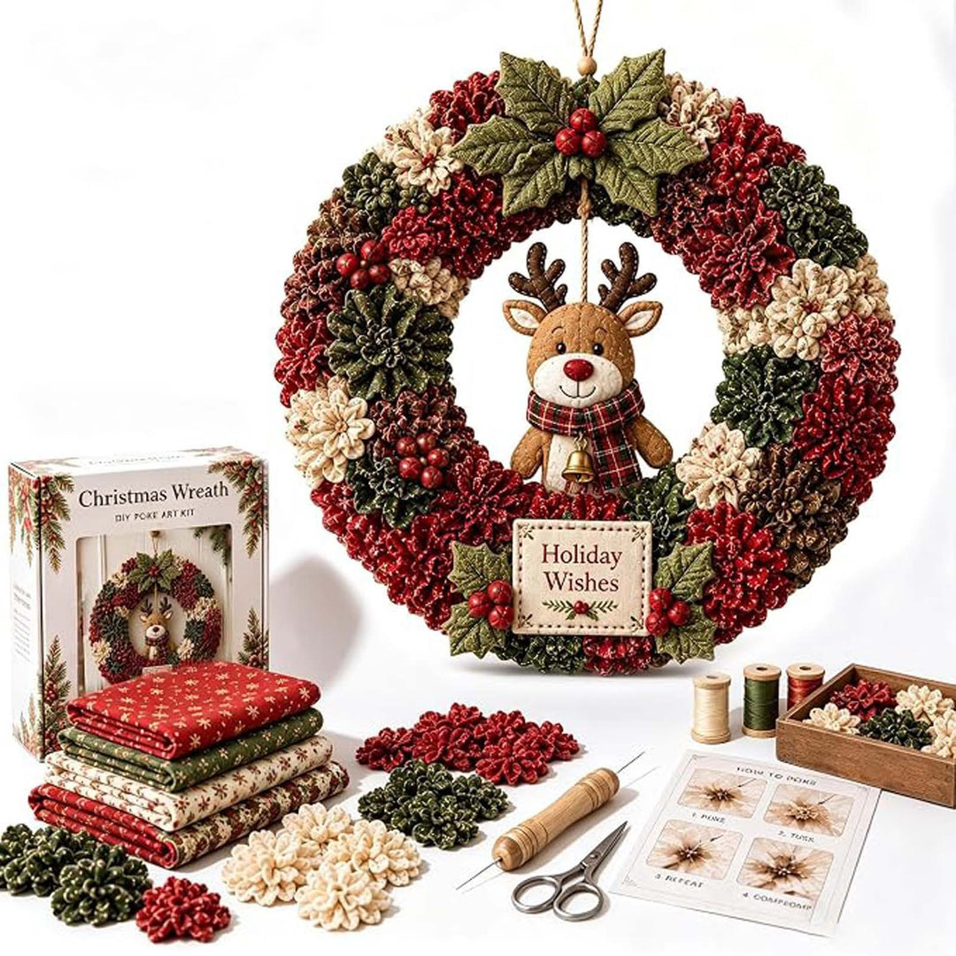 Fabric rosette Christmas wreath with snowman
