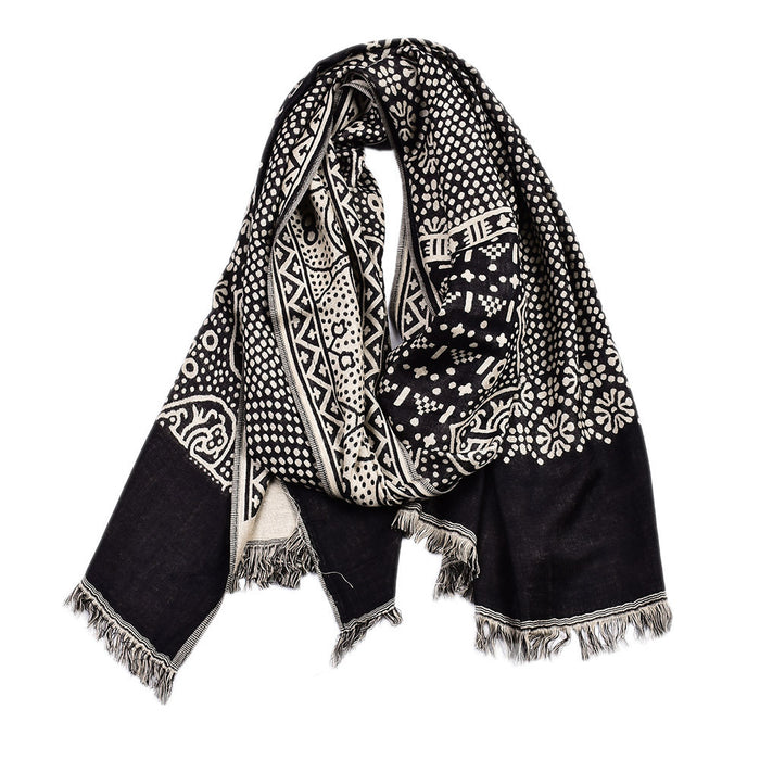 Cosycombe Jacquard Woven Scarf with Ethnic Pattern and Fringe