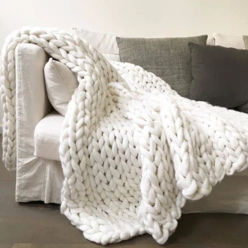 Cosycombe™ Hand-Knitted Wool Blanket with Breathable Open Weave