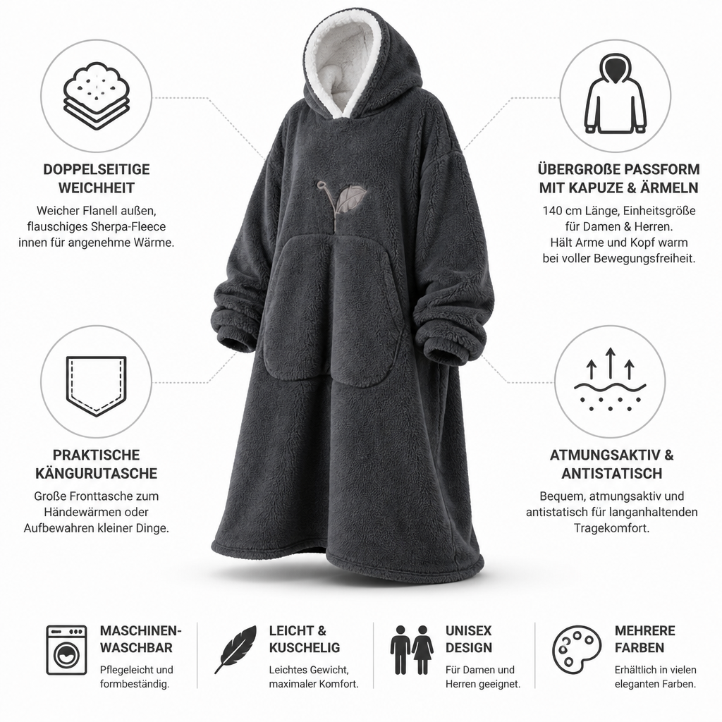 Cosycombe™ Oversized Sherpa Fleece Hooded Blanket with Sleeves and Pocket