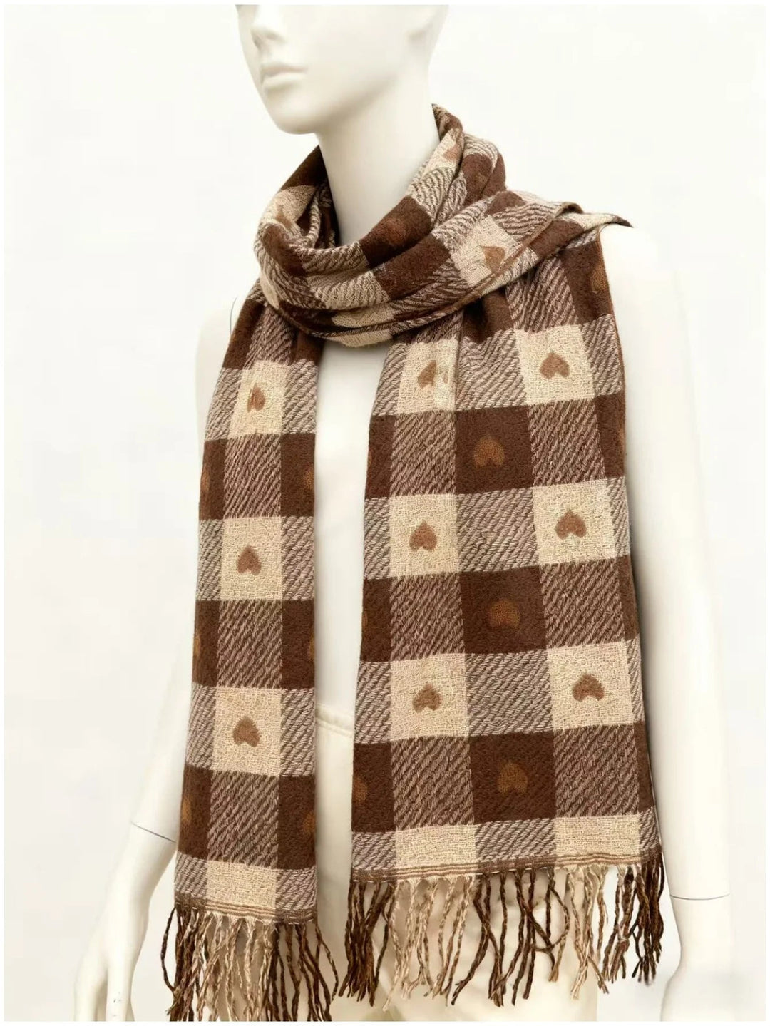 Cosycombe™ Checked Winter Scarf and Shawl with Heart Pattern