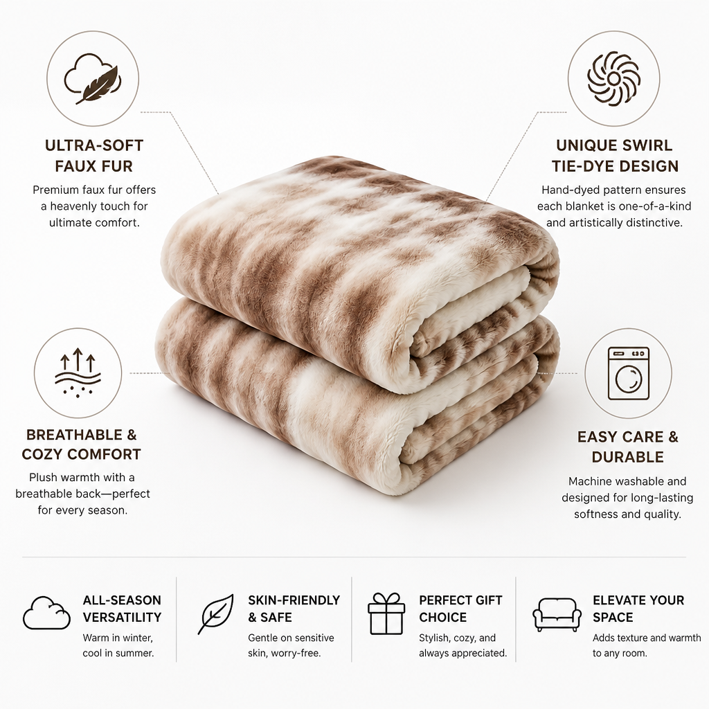 Cosycombe™ Reversible Swirl Faux Fur Blanket With Breathable Back