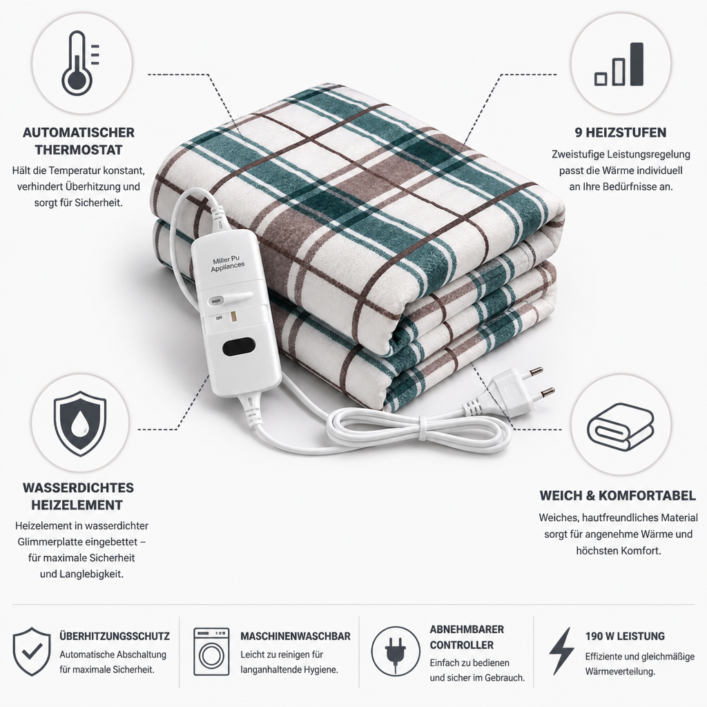 Cosycombe™ Electric Heated Blanket with Auto Thermostat and 9 Heat Levels