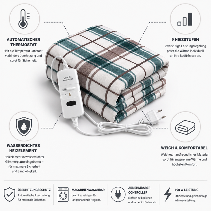 Cosycombe™ Electric Heated Blanket with Auto Thermostat and 9 Heat Levels