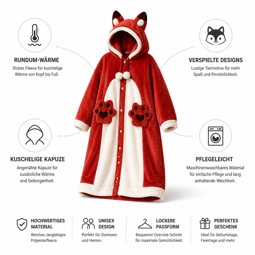 Cosycombe™ Hooded Fleece Wearable Blanket Pyjamas with Playful Animal Designs