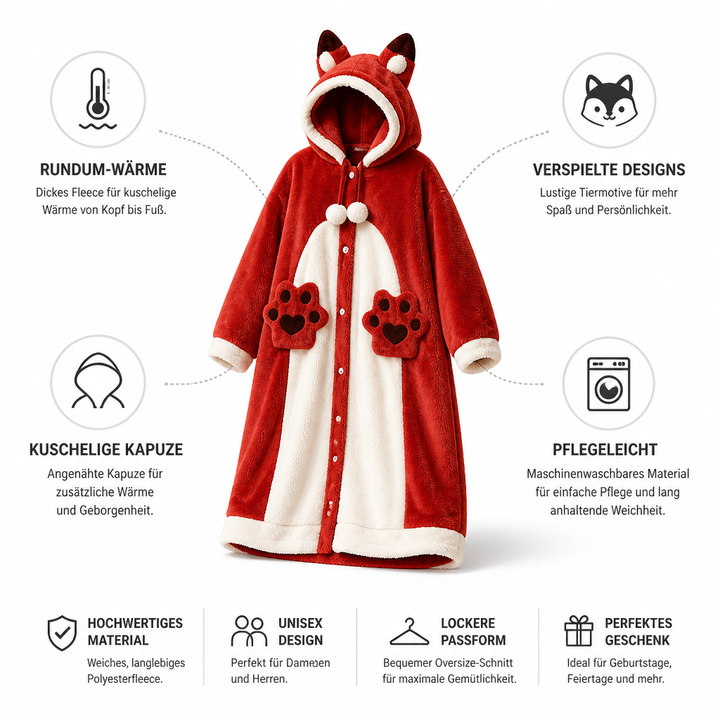Cosycombe™ Hooded Fleece Wearable Blanket Pyjamas with Playful Animal Designs