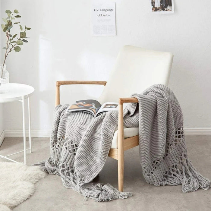 Cosycombe™ Knitted Tassel Throw – Soft, Lightweight Boho Blanket