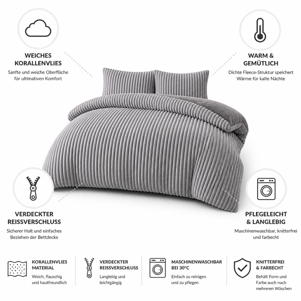 Cosycombe™ Coral Fleece Duvet Cover Set with 2 Pillowcases, Warm and Soft
