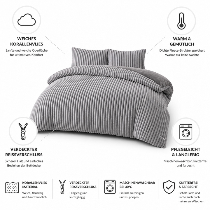 Cosycombe™ Coral Fleece Duvet Cover Set with 2 Pillowcases, Warm and Soft