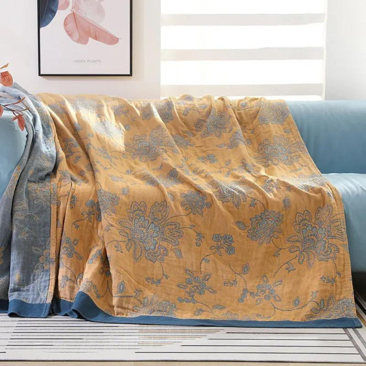 Cosycombe™ Five-Layer Cotton Gauze Blanket With Woven Floral Jacquard