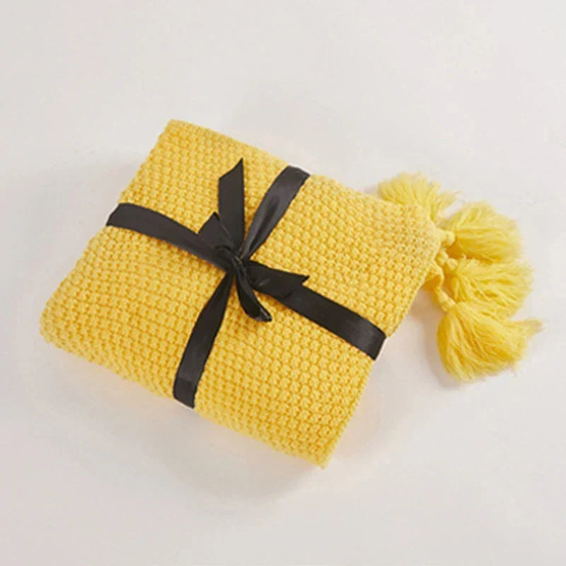 Cosycombe™ Handwoven Wool Blanket with Fringes and Pom-Poms