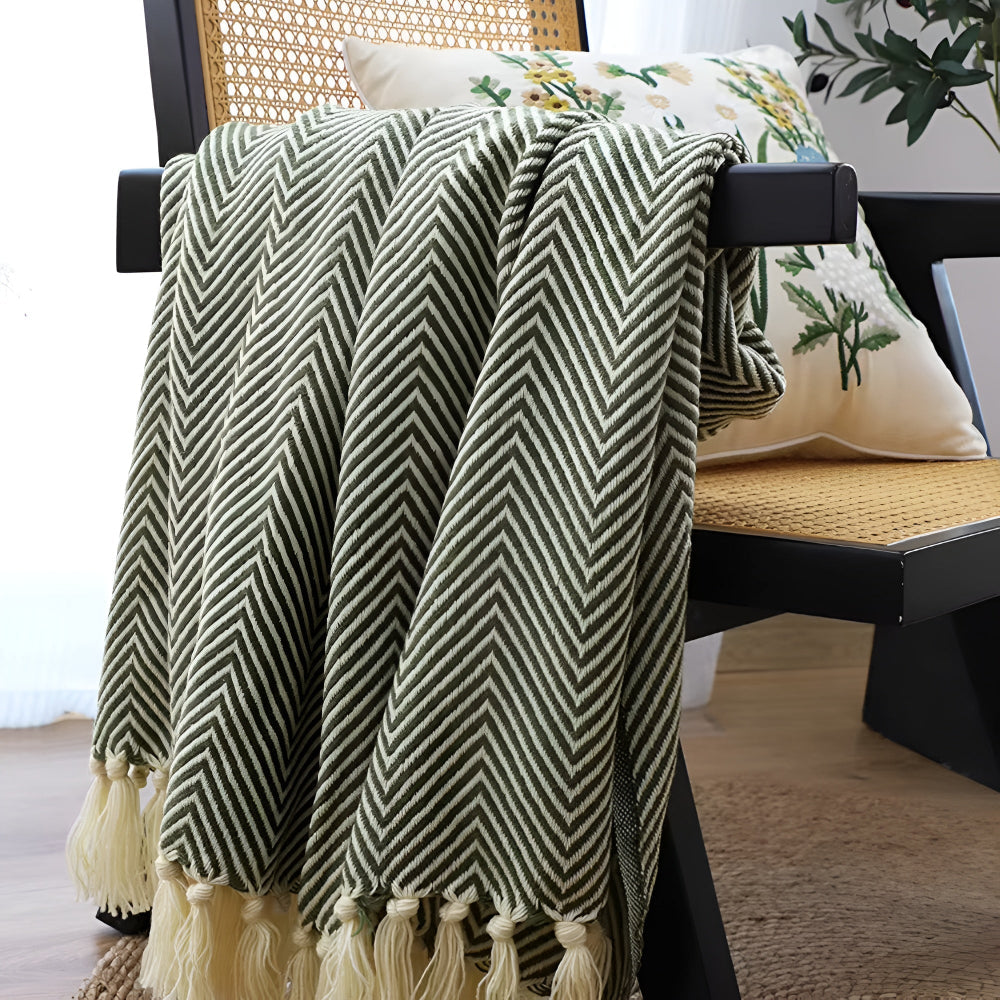 Cosycombe™ Herringbone Knit Throw Blanket with Tassels