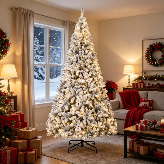 Cosycombe Giant Flocked Fraser Fir Christmas Tree with 600 Lights