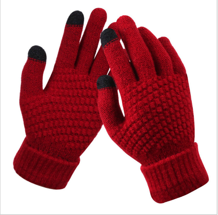 Navy textured knit touchscreen gloves