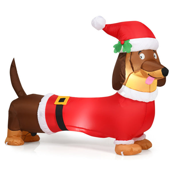 Inflatable dachshund wearing a Santa outfit