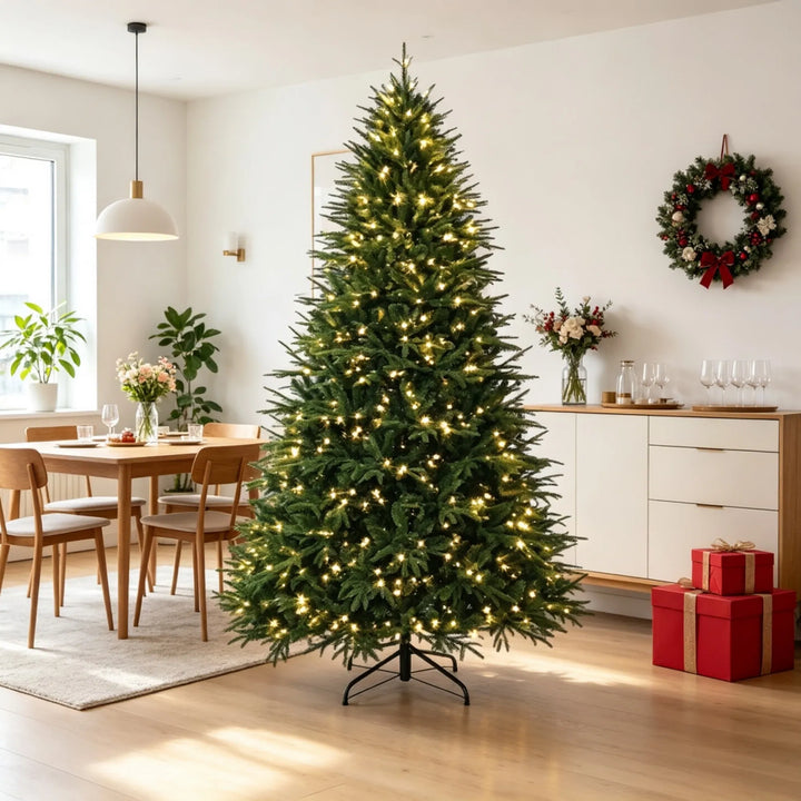 Extra-full green tree with 1000 warm LEDs