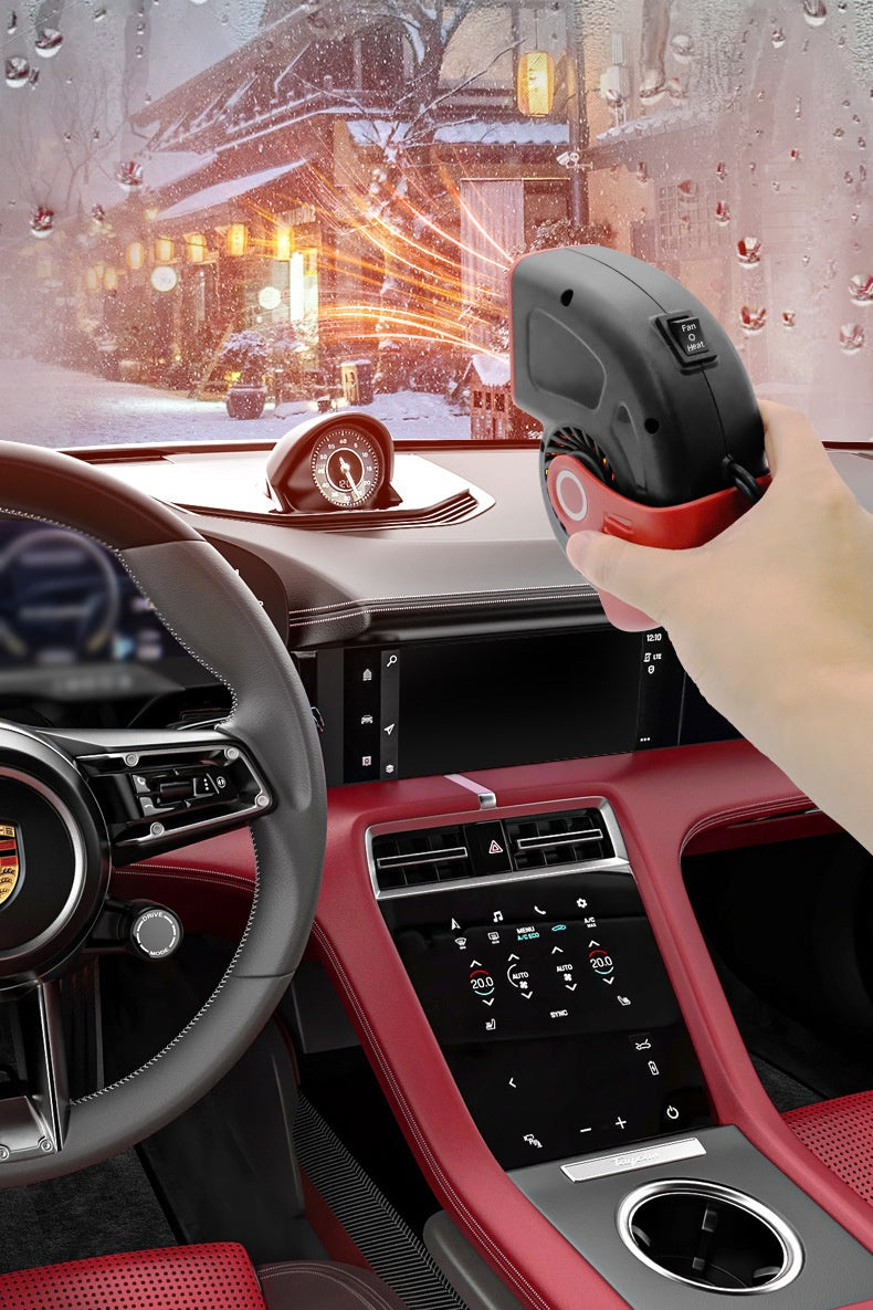 Black portable car heater on dashboard
