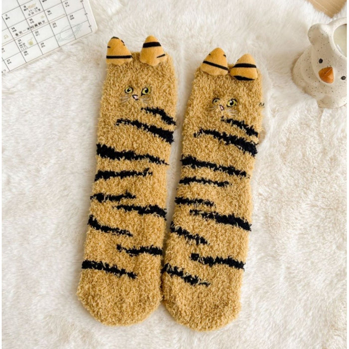 Cosycombe Fleece Cat Socks with 3D Ears and Tail