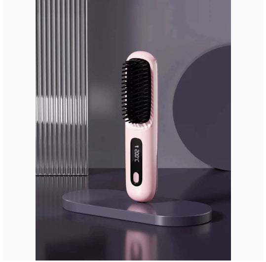 Cordless straightening brush with LCD screen