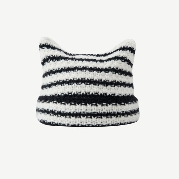 Cosycombe Striped Cat Ear Beanie with Star or Pompoms