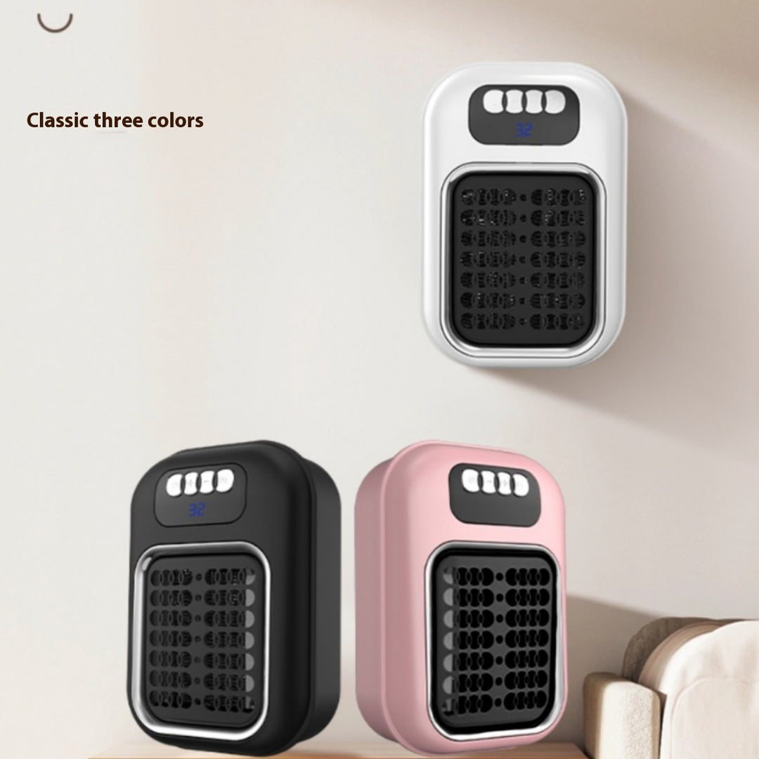 White compact plug-in wall heater with display