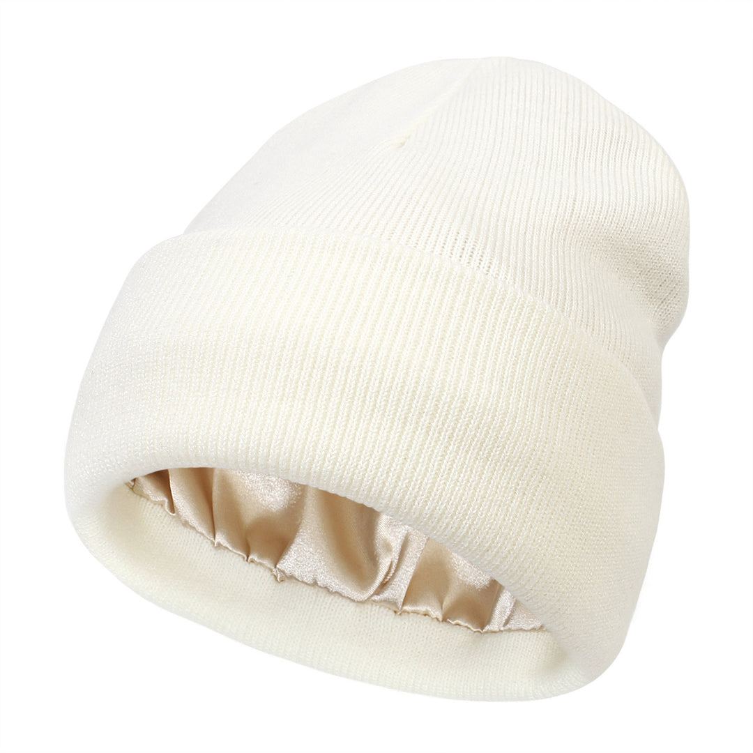 Black double layer cuffed beanie with satin lining