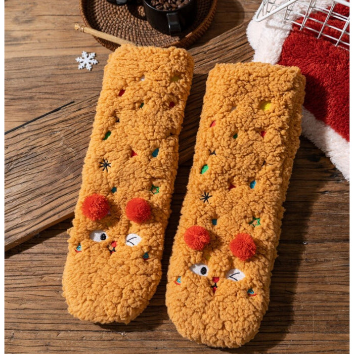 Cosycombe Fluffy Socks with Embroidered Faces and Pompoms