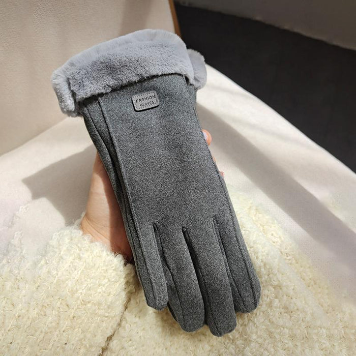 Cosycombe Faux Fur Cuff Winter Gloves with Cat Face Embroidery