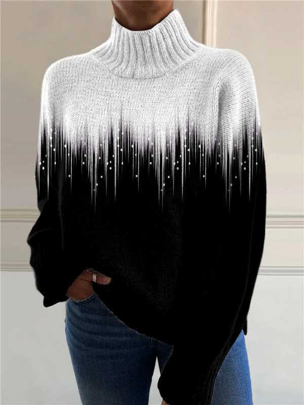Cosycombe Loose Printed Turtleneck Jumper for Women