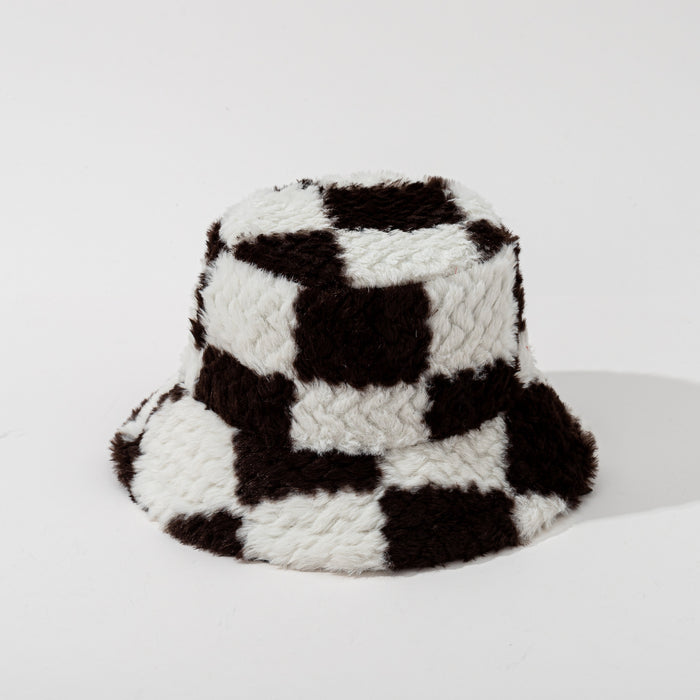 Cosycombe Checkerboard Plush Bucket Hat in Teddy Fleece
