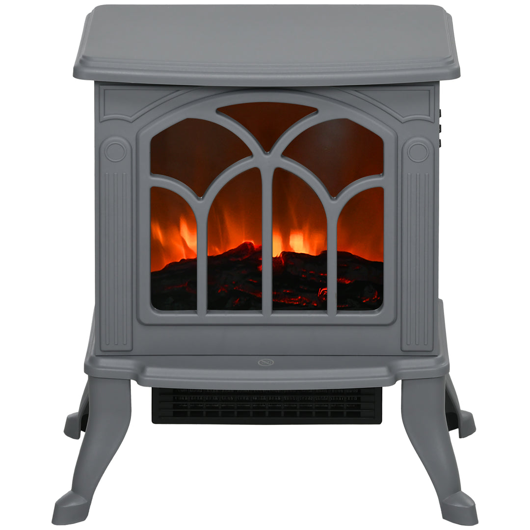 grey compact electric stove with flame effect