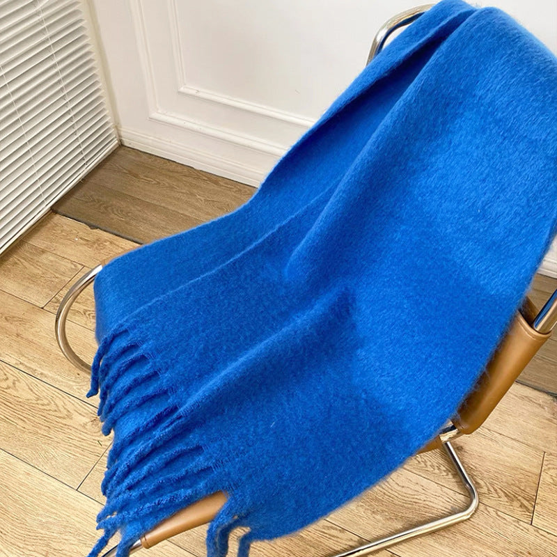 Royal blue fluffy scarf with tassels