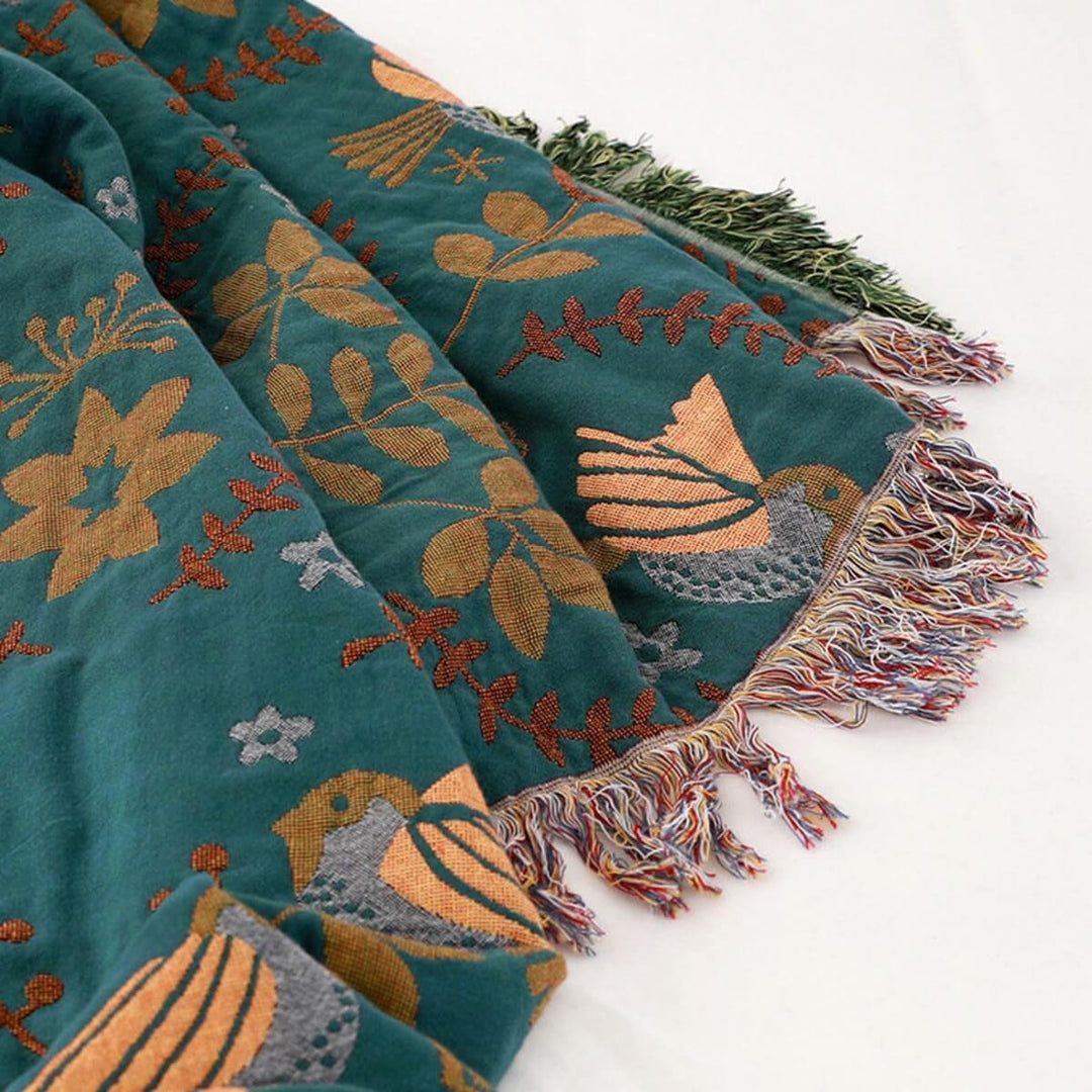Cosycombe™ Reversible Scandinavian Bird Throw in Soft Cotton