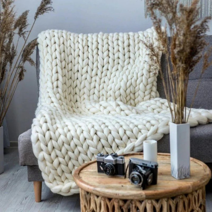 Cosycombe™ Hand-Knitted Wool Blanket with Breathable Open Weave