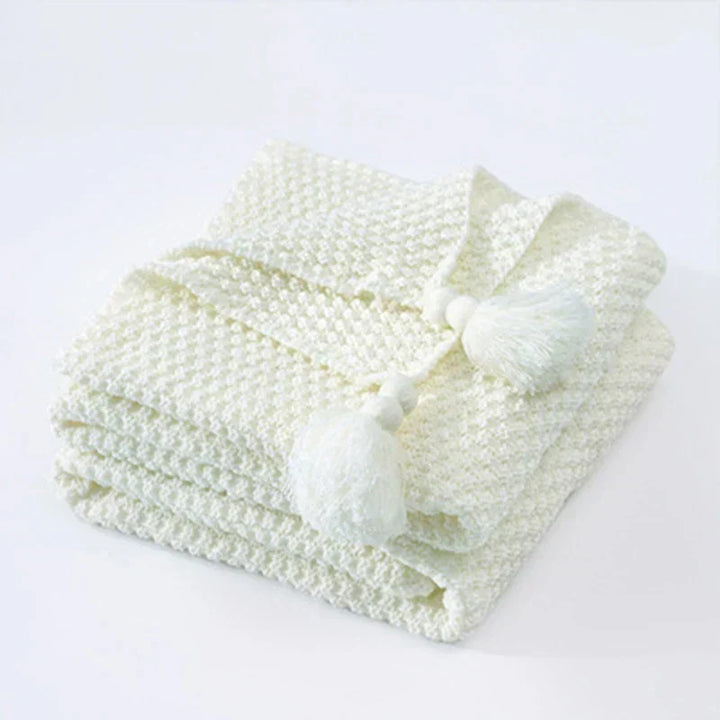 Cosycombe™ Handwoven Wool Blanket with Fringes and Pom-Poms