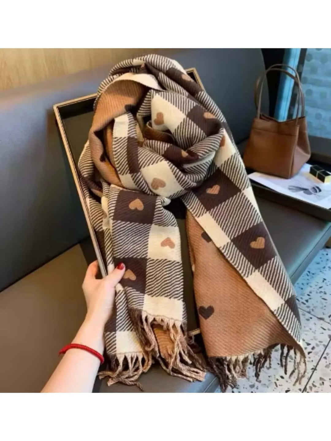 Cosycombe™ Checked Winter Scarf and Shawl with Heart Pattern