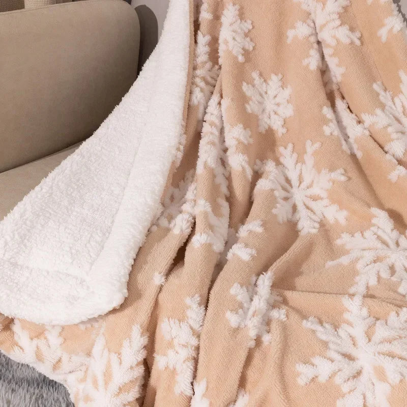 Cosycombe™ Christmas Wool Blend Throw With Snowflakes for Sofa and Bed