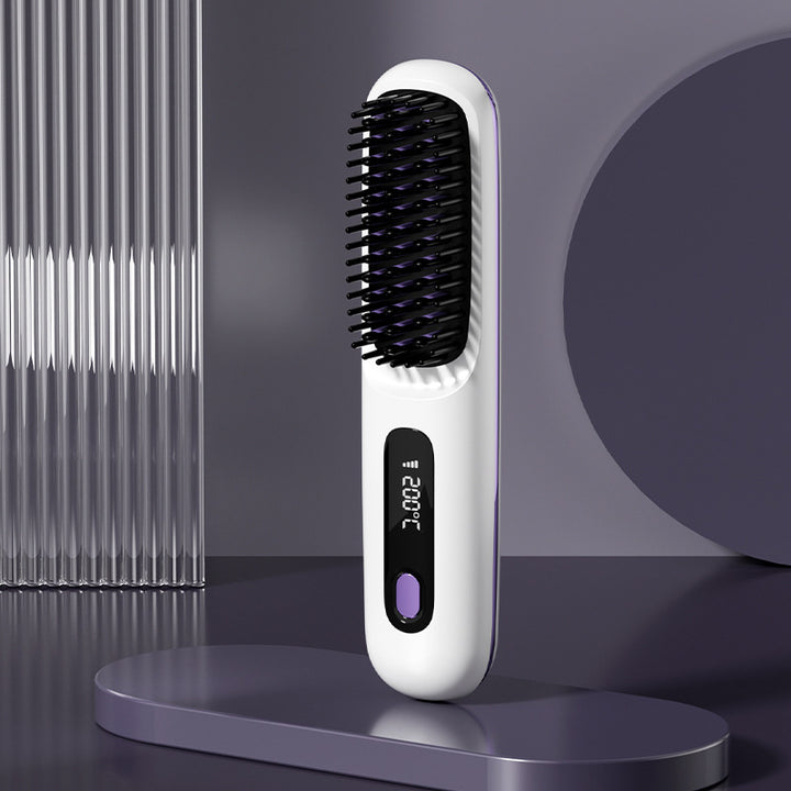 Cordless straightening brush with LCD screen