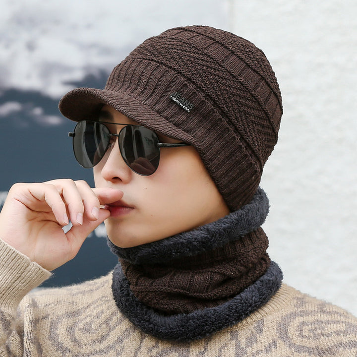Knitted peaked beanie and neck warmer set