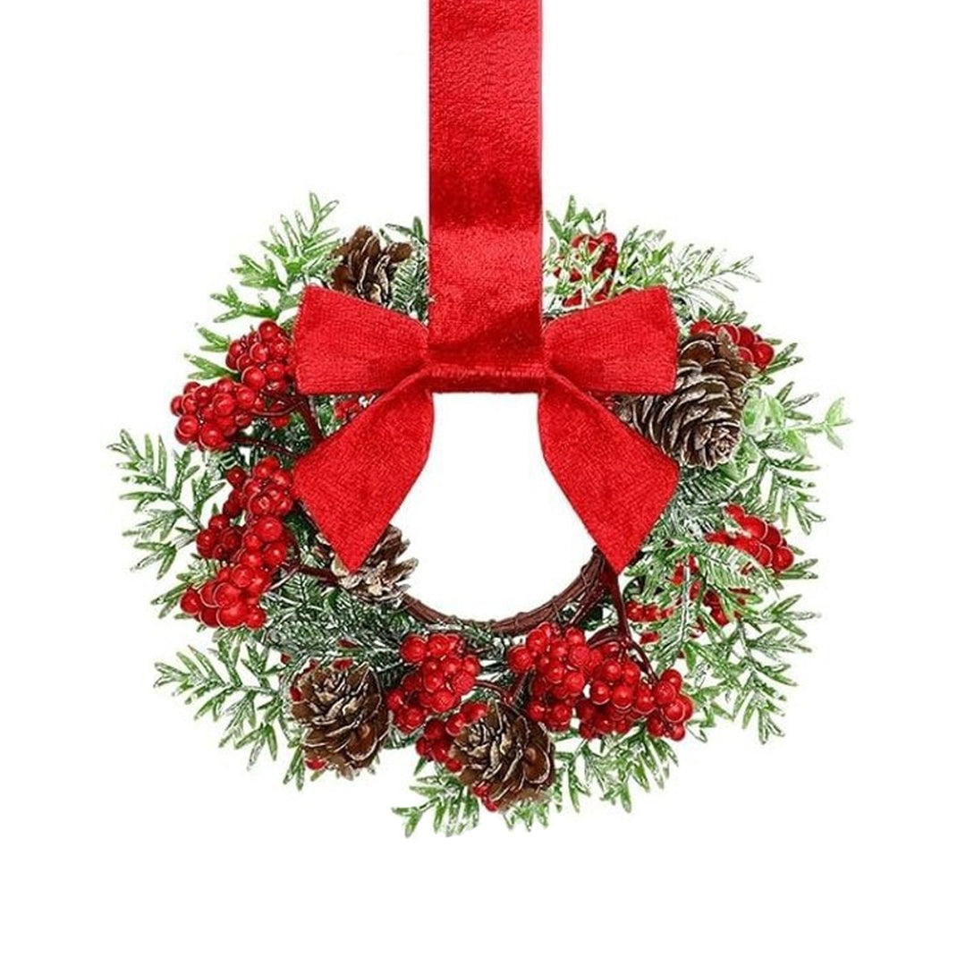 Small Christmas wreath with red ribbon bow