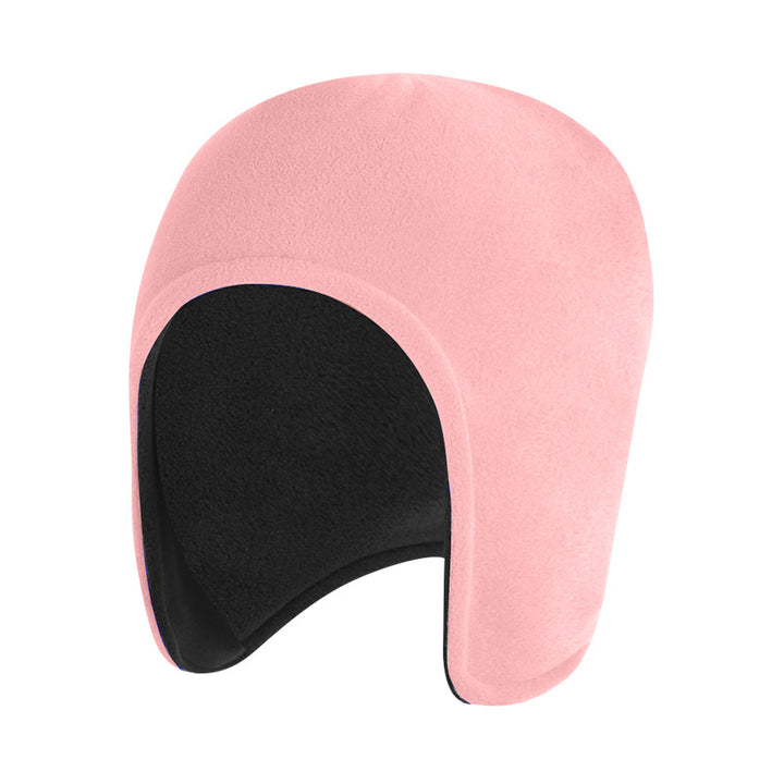 Black polar fleece cap with ear flaps